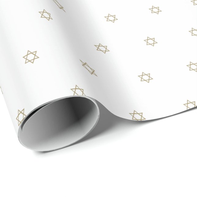 Minimalistisk guld vit Magen David mönster elegant Presentpapper (Rullad Hörn)