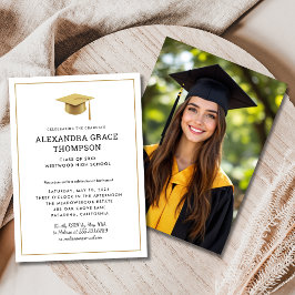 Minimalistisk Guld White Photo Modern Studenten Inbjudningar