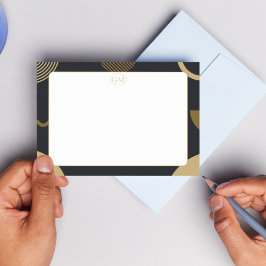 Minimalistisk guldbård & svart monogram anteckning anteckningskort