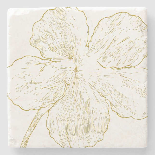 Minimalistisk guldf blomlinjekonst Personlig Stenunderlägg (Framsidan)