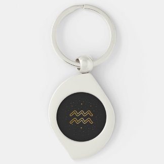 Minimalistisk guldfärgad Vattumannen stjärntecken Swirl Silverfärgad Nyckelring