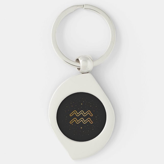 Minimalistisk guldfärgad Vattumannen stjärntecken  Swirl Silverfärgad Nyckelring (Framsidan)