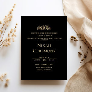 Minimalistisk guldformell skrift svart Nikah-cerem Inbjudningar