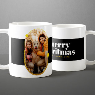Minimalistisk guldglitter jul familjefoto kaffemugg