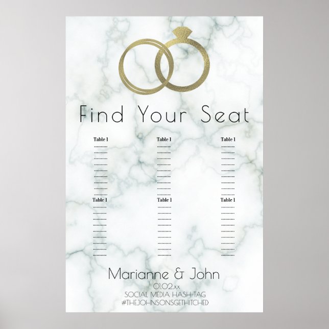 Minimalistisk guldring marmor vigsel sittplatssche poster (Framsidan)