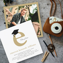 Minimalistisk guldtypografi Initial E Senior exame Inbjudningar