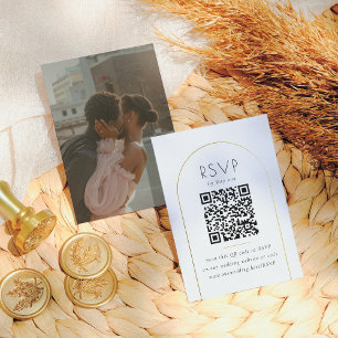 Minimalistisk guldvalv Foto QR-kod Bröllops-svar Tilläggskort