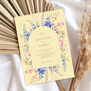 Minimalistisk Gult Boho Wildblomme Blommigt Bröllo Inbjudningar