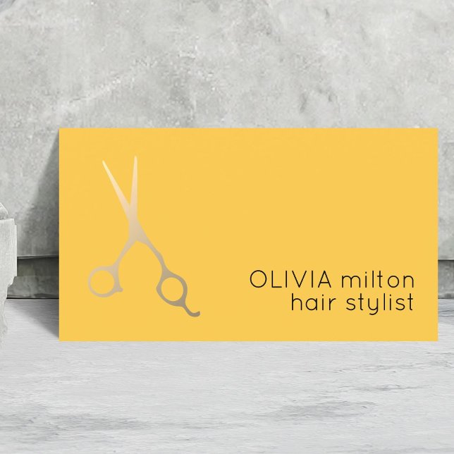 Minimalistisk Gult Faux Guld Sissors Hair Stylist Visitkort (Skapare uppladdad)