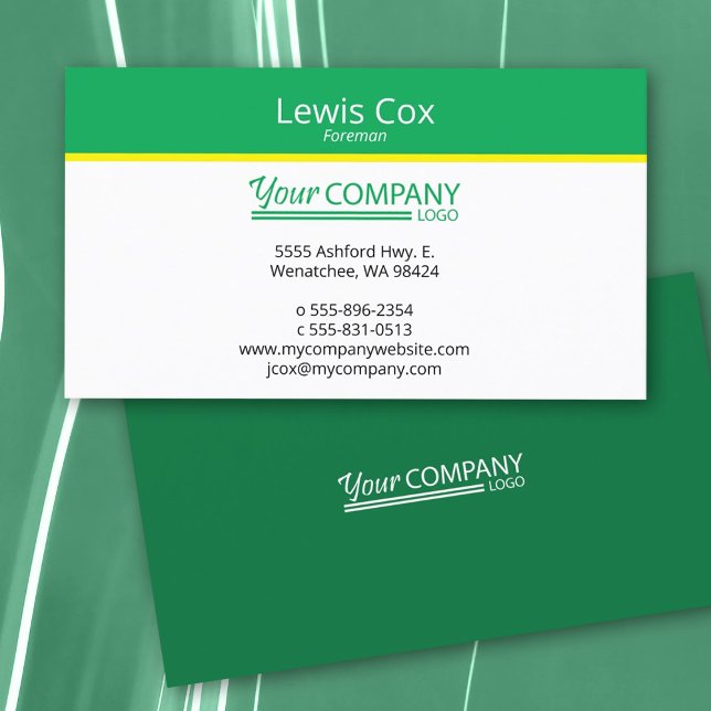Minimalistisk Gult för grönt, enkel Professionell Visitkort (bright primary green, yellow minimalist simple business card, for construction, engineering, builder)