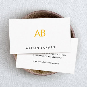 Minimalistisk Gult, Monogram Modern White Visitkort