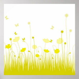 Minimalistisk Gult och Blommigt för skuggor av vit Poster
