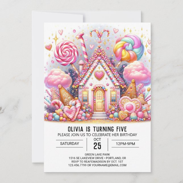Minimalistisk, gynnsam Candyland Digital Birthday Inbjudningar (Framsida)