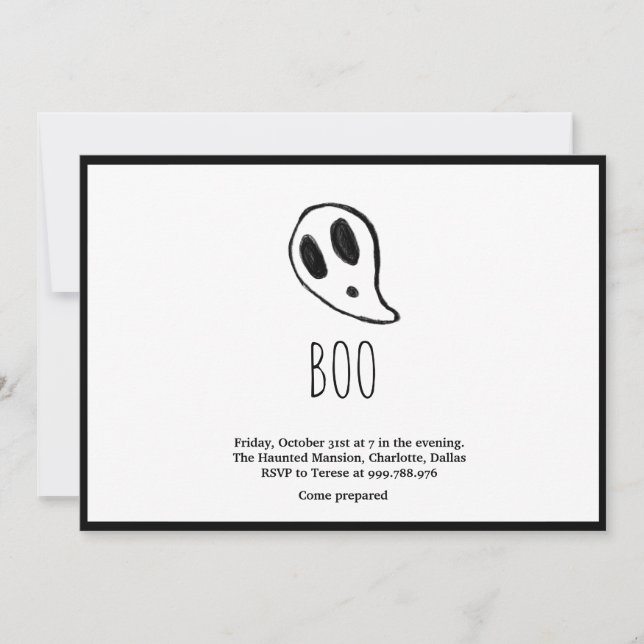 Minimalistisk Halloween Ghost svart och vit Inbjudningar (Framsida)