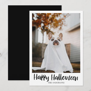 Minimalistisk Halloween-kort för familj med husdju Julkort