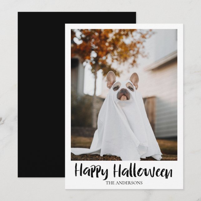Minimalistisk halloween-kort för familjen och husd julkort (Fram/baksida)