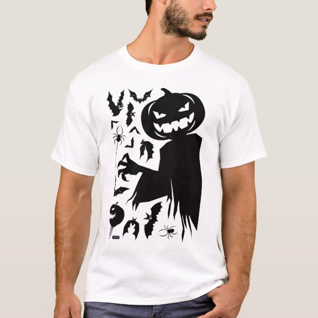 Minimalistisk Halloween T-shirt med leende pumpki (Framsida)