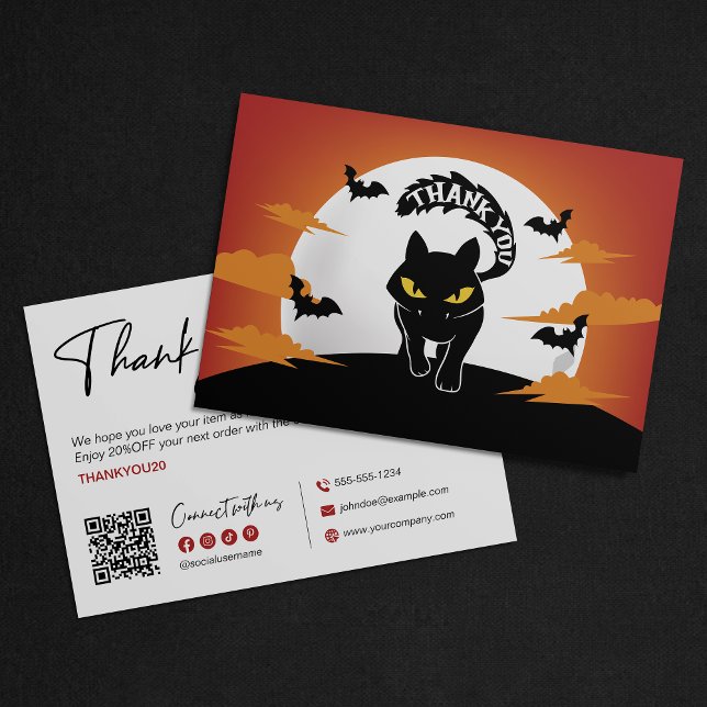 Minimalistisk Halloween Tacksamhet med Svart Katt Tack Kort (Skapare uppladdad)
