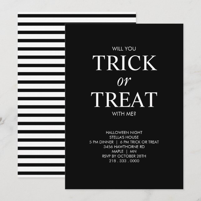MINIMALISTISK HALLOWEEN TRICK OR TREAT INBJUDAN (Fram/baksida)