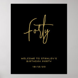 Minimalistisk hälsningsskylt för svart Guld, fyrti Poster