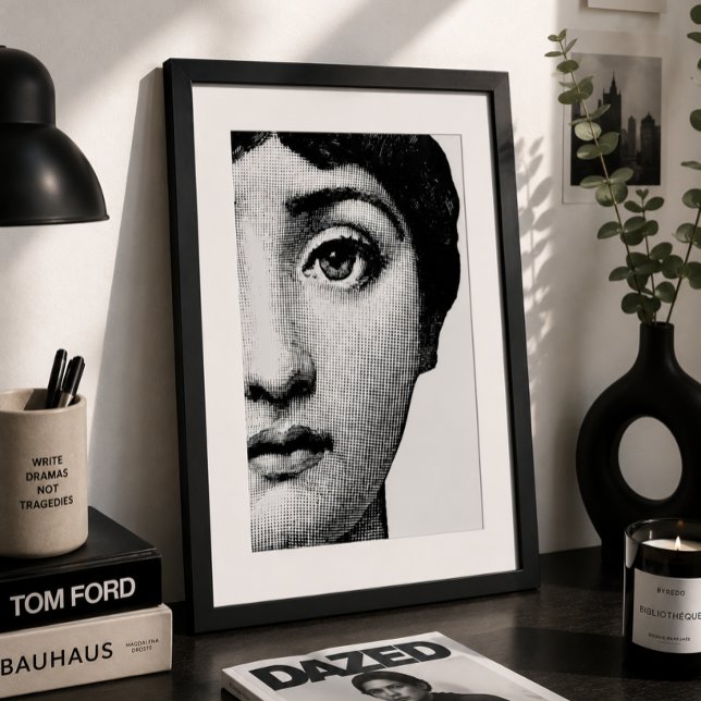 Minimalistisk halvansiktsporträtt svart & vitt poster (Minimalist Half Face Portrait Poster | Black & White Modern Abstract Wall Art Print)