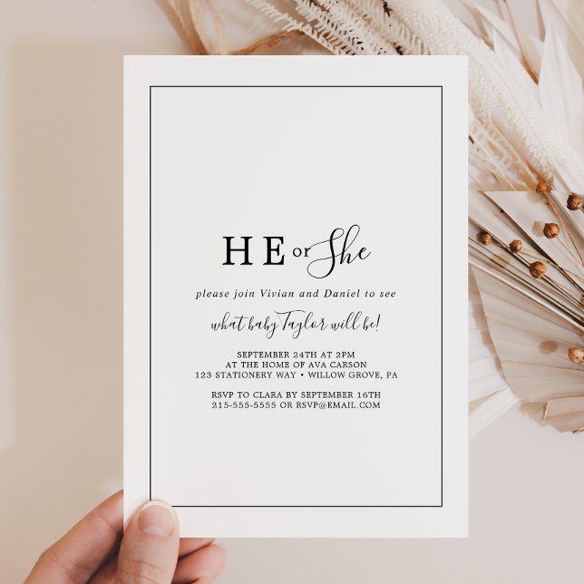 Minimalistisk han eller hon Gender Reveal Party Inbjudningar (Skapare uppladdad)