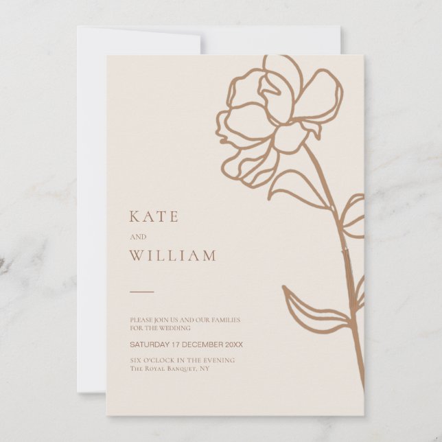Minimalistisk Hand plockade-Blommigt Elfenbenskust Inbjudningar (Framsida)