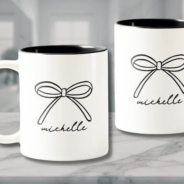 Minimalistisk Hand plockade Bow Namn Två-Tonad Mugg (Minimalist Hand Drawn Bow Name Two-Tone Coffee Mug)