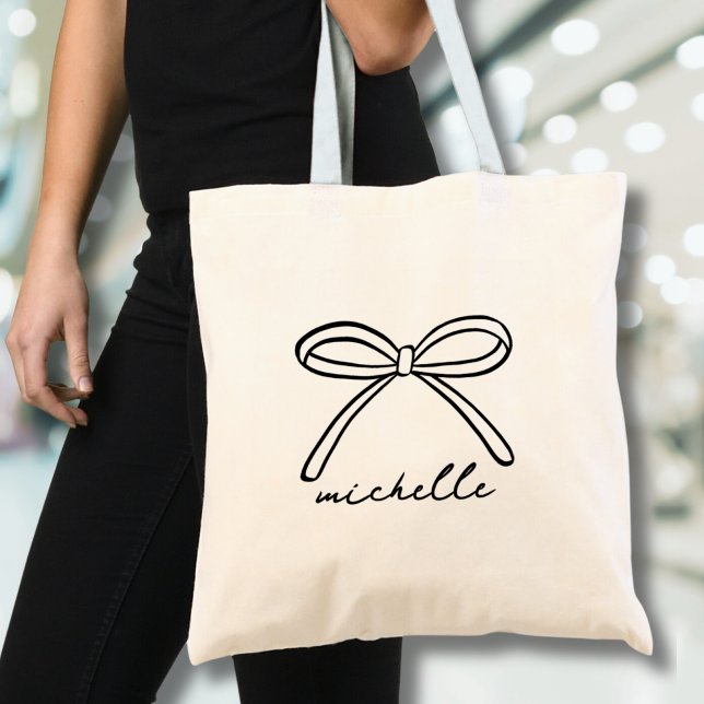 Minimalistisk Hand plockade Bow Namn Tygkasse (Minimalist Hand Drawn Bow Name Tote Bag)