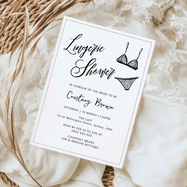 Minimalistisk hand plockade lingerie-dusch inbjudningar (Skapare uppladdad)