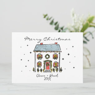 Minimalistisk handdrad Doodles God jul Julkort