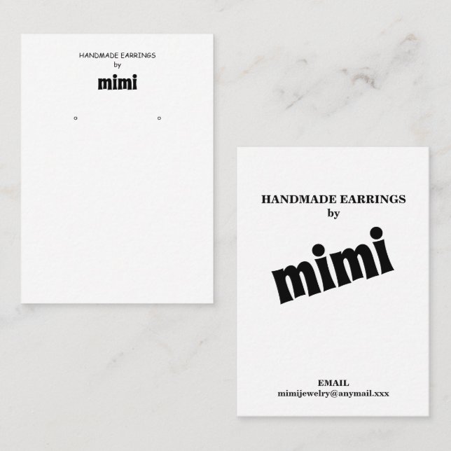 Minimalistisk handgjord örhänge display  visitkort (Fram/baksida)
