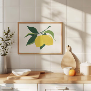 Minimalistisk Handmålad Gouache Citron Kvist Konst Poster