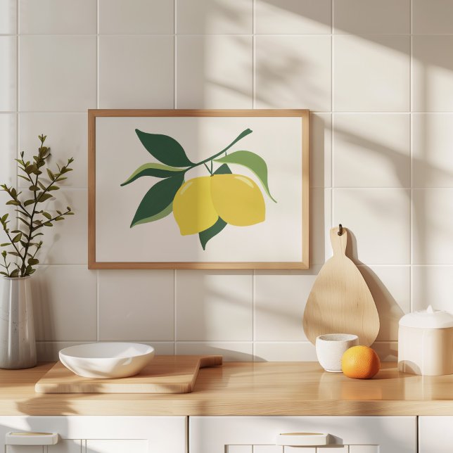 Minimalistisk Handmålad Gouache Citron Kvist Konst Poster (Skapare uppladdad)