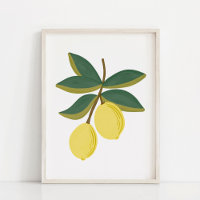 Minimalistisk Handmålad Gouache Citron Kvist Konst