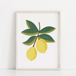 Minimalistisk Handmålad Gouache Citron Kvist Konst Poster