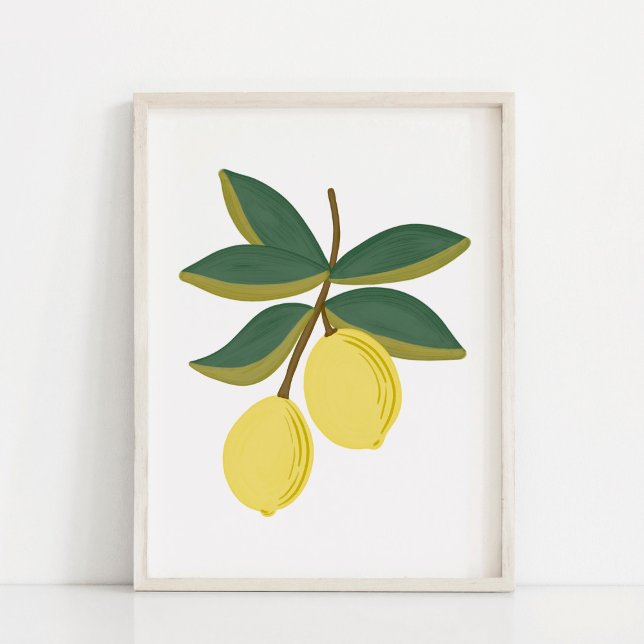 Minimalistisk Handmålad Gouache Citron Kvist Konst Poster (Skapare uppladdad)