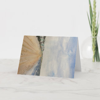 Minimalistisk handmålning, vatten färg, strandscen anteckningskort