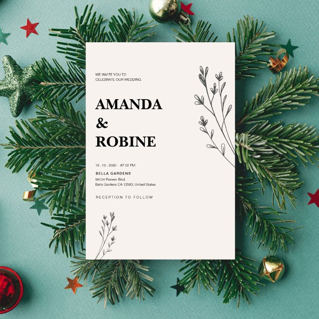 Minimalistisk, handritad Blommigt-bröllop-inbjudan Inbjudningar (Skapare uppladdad)