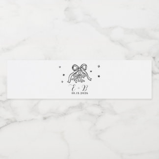 Minimalistisk Handritad Bröllopsbil med Slinga Vattenflaskor Etikett