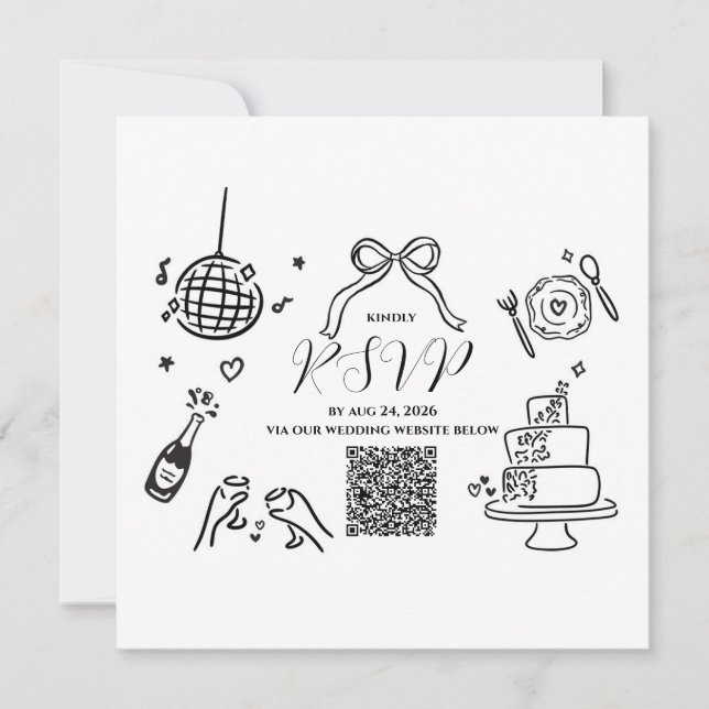Minimalistisk Handritad Bröllopsfest RSVP-kort Inbjudningar (Framsida)