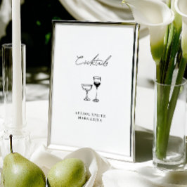 Minimalistisk handritad cocktailbar- bröllopsskylt