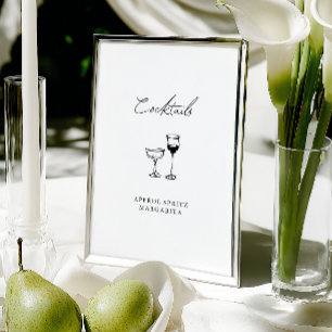 Minimalistisk handritad cocktailbar- bröllopsskylt