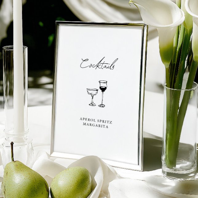 Minimalistisk handritad cocktailbar- bröllopsskylt (Minimalist Hand Drawn Cocktail Bar Wedding Sign)