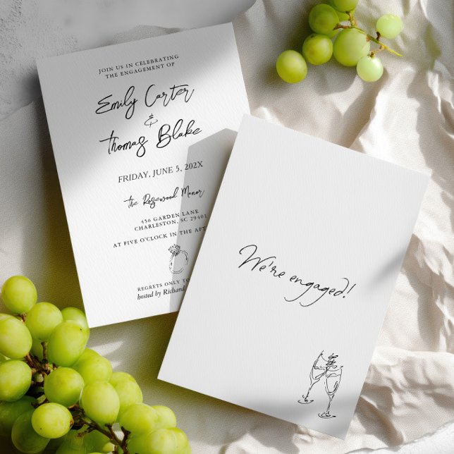 Minimalistisk handritad förlovningsfest  inbjudningar (Minimalist Hand Drawn Engagement Party Invitation)