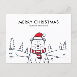Minimalistisk, handritad Polar Bear-Jul Helg Vykort