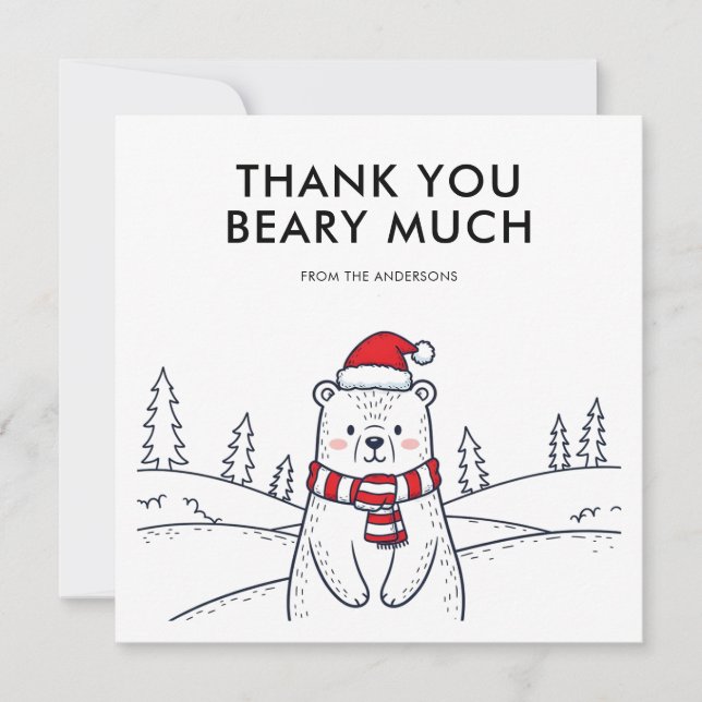 Minimalistisk, handritad Polar Bear-Jul Tack Kort (Framsida)