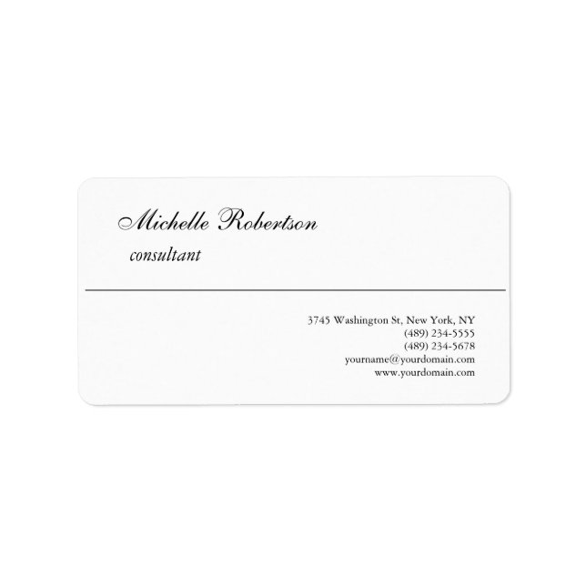 Minimalistisk handskrift av svartvit platt adressetikett (Framsidan)