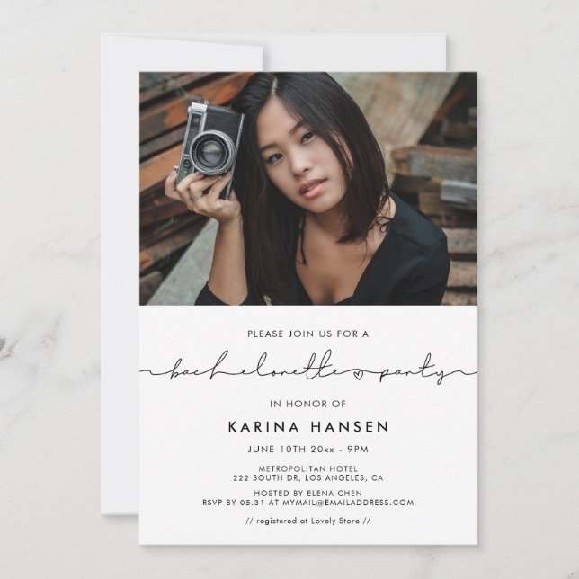 Minimalistisk handskriven bild av Bachelorette Par Inbjudningar (Framsida)