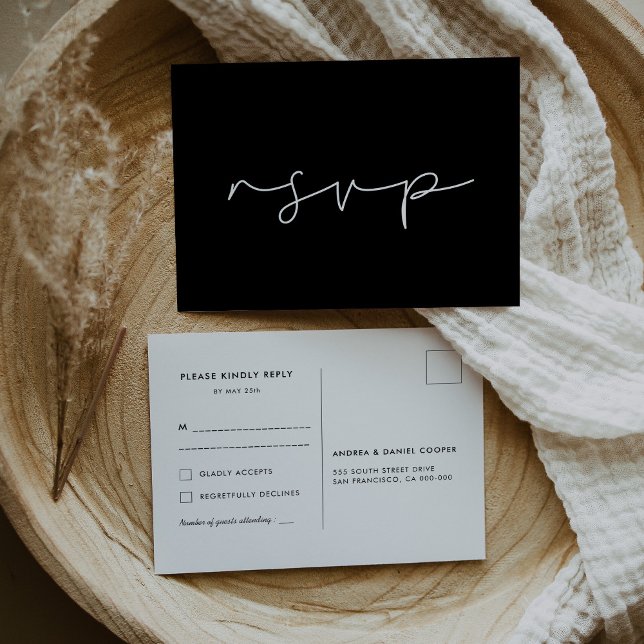 Minimalistisk handskriven bröllop OSA Vykort (Minimalist handwritten wedding RSVP Postcard)